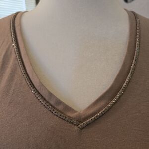 Belle by Kim Gravel Jingle Belles Tan Top with Gold Accents Medium NWT